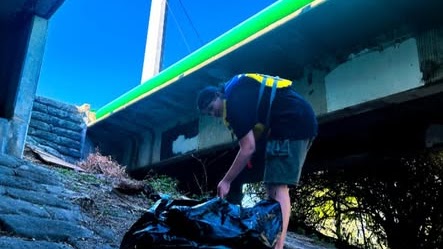 Volunteers cleaning up the lake shoreline